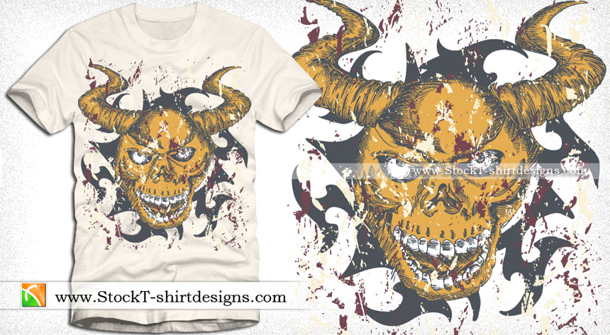 Vector Apparel T-shirt Design with Devil Skull