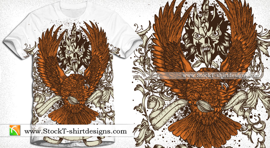 Apparel T-shirt Design with Eagle and Ribbon