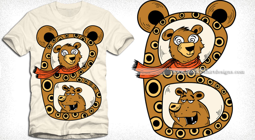 B is for Bear Cartoon Vector T-shirt Design