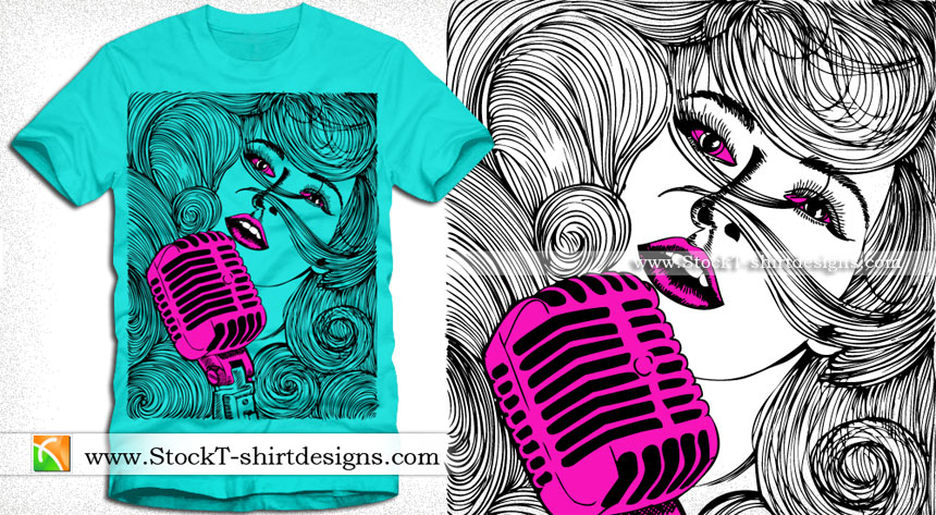 Beautiful Girl Singing on a Microphone T-shirt Vector Design