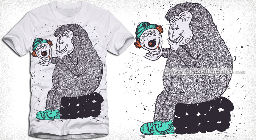 Cartoon Bear Playing with Clown Head T-shirt Design Vector