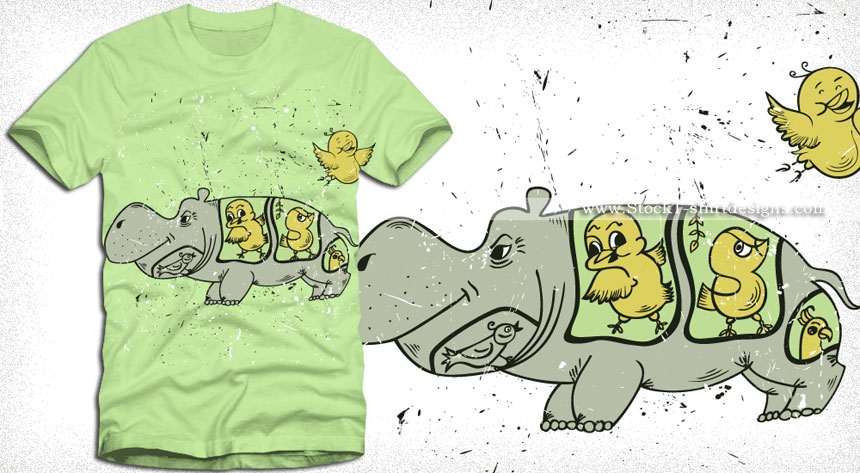 Cartoon Hippopotamus Vector T-shirt Design