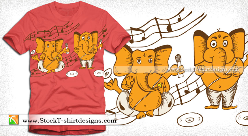 Cartoon Vinayagar with Music Notes Vector T-shirt Design | Vector T-Shirt  Designs | Ai Eps | Stock Graphic Designs