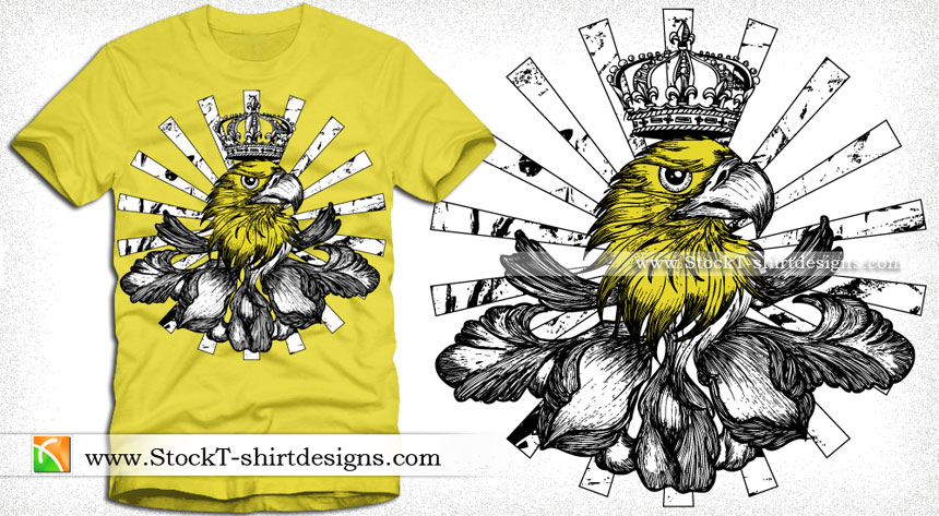 Vector T-shirt Design with Eagle Head, crown and Sunburst
