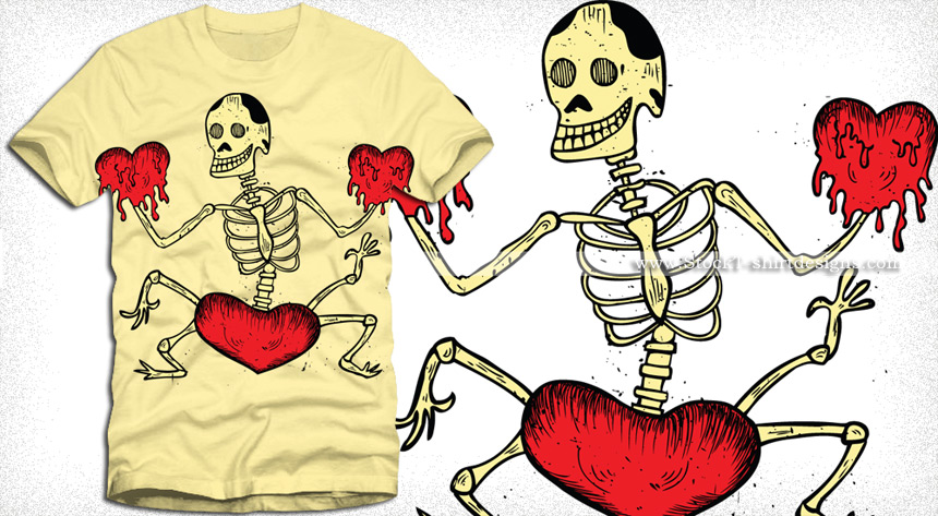 Dancing Skeleton with Heart T-Shirt Design Vector Art