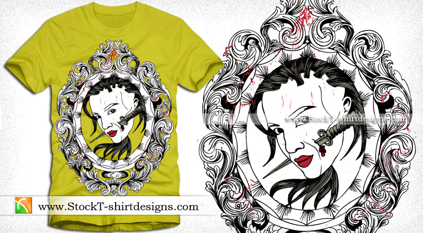 Woman with Vintage Decorative Floral Frame Vector T-shirt Design