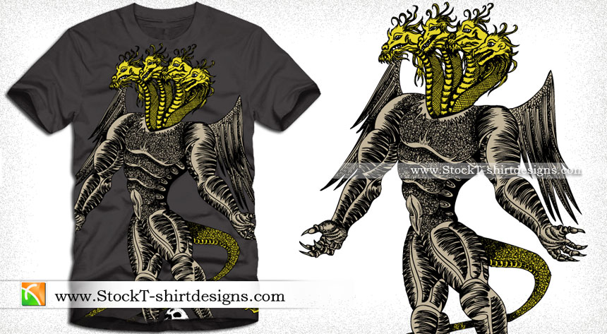 Vector T-shirt Design with Demon Dragon