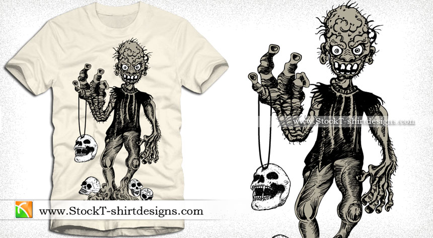 Demon Man with Skull Vector Graphics Tee Design
