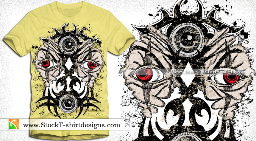 Vector T-shirt Design with Demon Tattoo Face