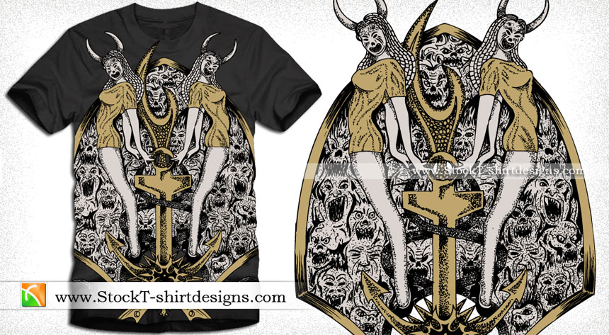 Demon Women with Anchor Vector Tee Design