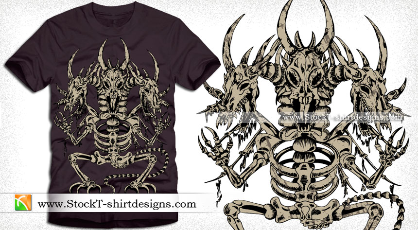 Vector T-shirt Design with Dragon Skeleton