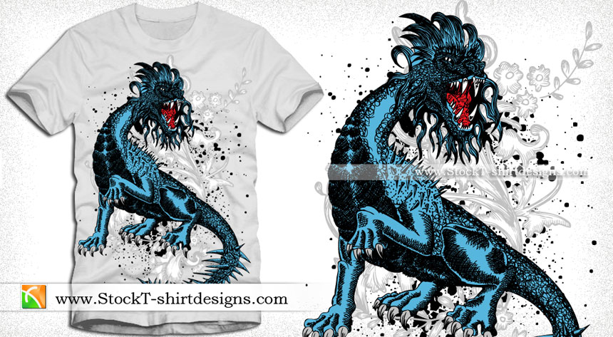 Dragon with Floral Vector T-shirt Design