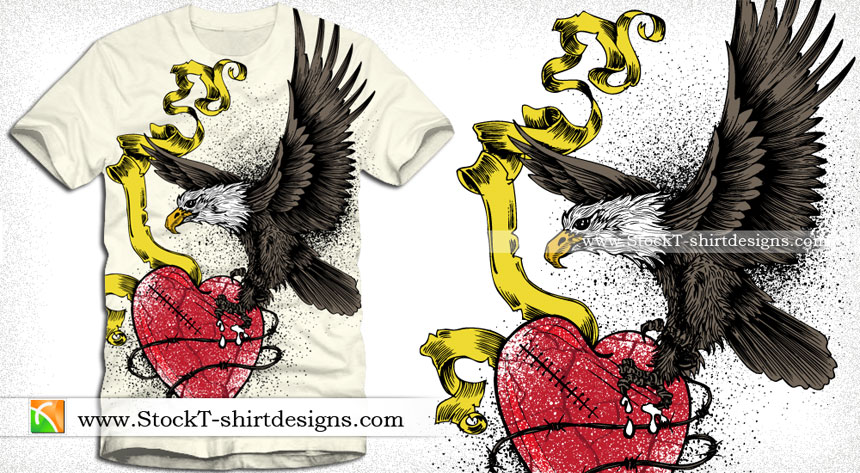 Eagle Catching Heart with Ribbon Apparel Vector Tee Design