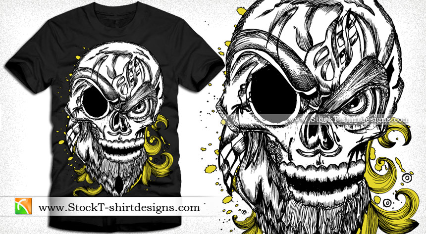 Skull with Floral Vector Art Tee Design