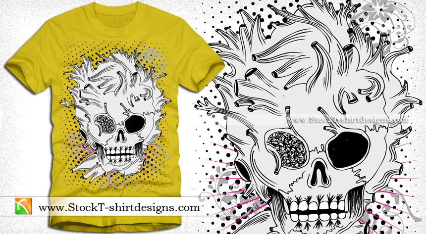 vector Skull with Floral Vintage T-shirt Design