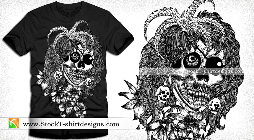 Horror Skull with Flower Vector T-shirt Design