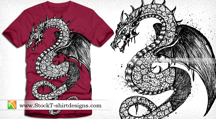 Vector T-shirt Illustration with Flying Dragon