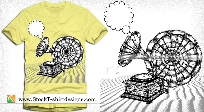 Vintage Gramophone Vector Tee Graphics Design