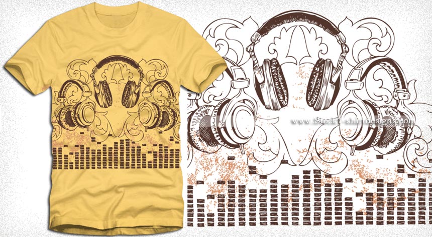 Headphone with Floral Vector T-shirt Design