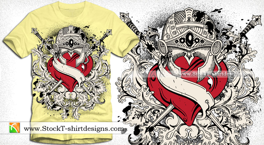 Heart with Floral and Ribbon Vector Tee Design