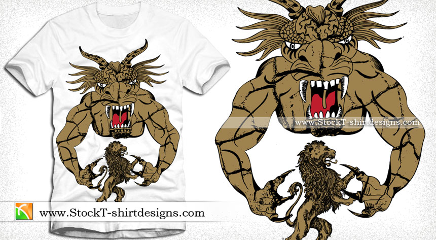 Devil Man with Lion Vector Art Tee Design