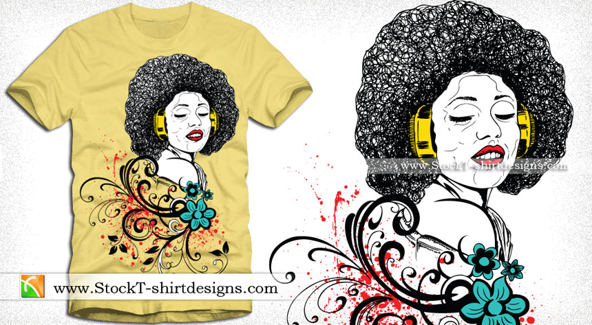 Vector Art T-shirt Design with Singing Girl and Swirl
