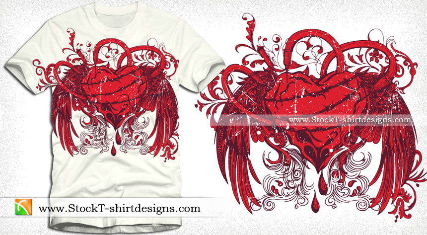 Syringe Injecting a Red Bleeding Winged Heart Vector T-shirt Design
