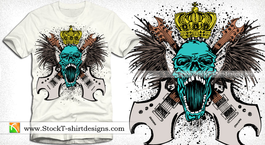 Rock Music Skull with Guitars, Wings and Crown Vector Art T-shirt