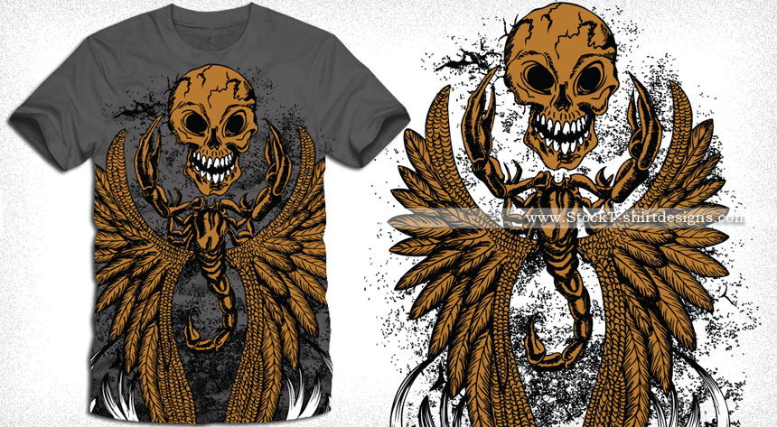 Scorpion, Wings with Skull T-shirt Design