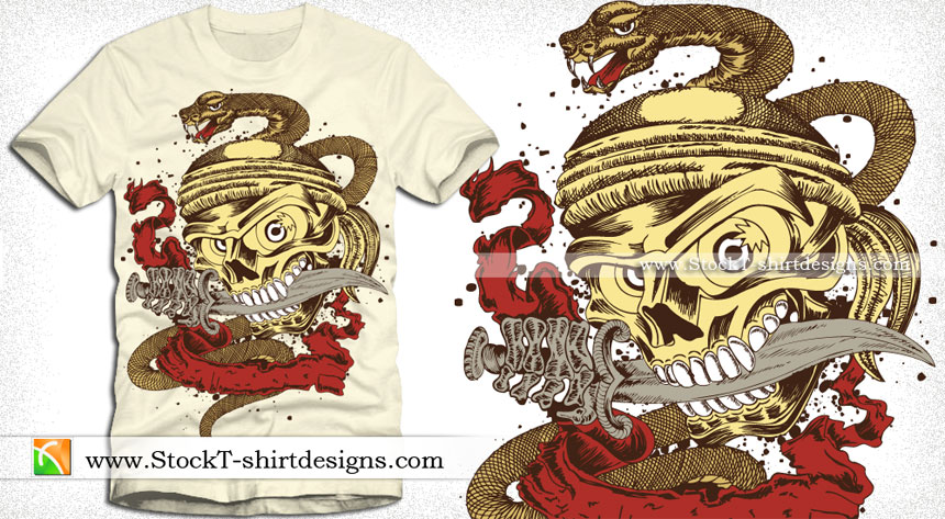 Skull with Snake Vector T-shirt Design
