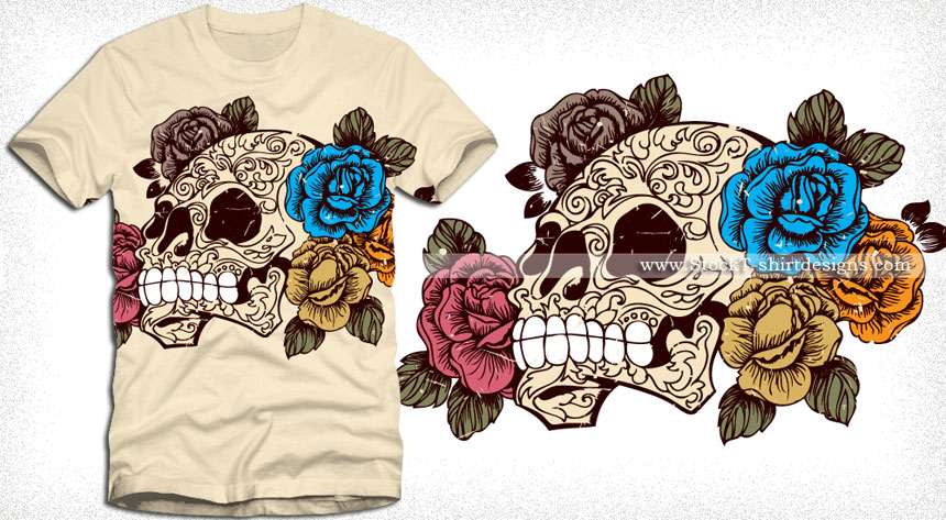 Skull with Flower Vector T-shirt Design