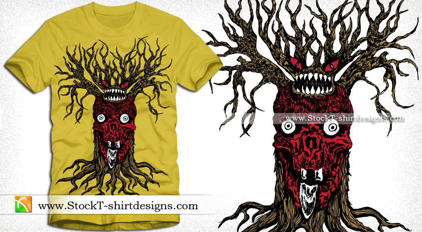 Vector T-shirt Design with Demon Tree