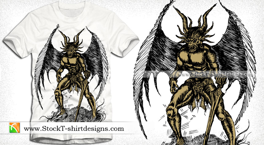 Vector Tee Graphics Design with Winged Demon