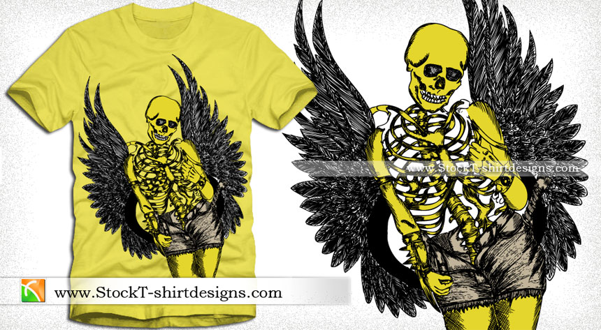 Vector T-shirt Design with Winged Skeleton