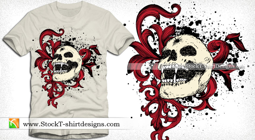 Vector Graphics T-shirt Design with Skull and Floral
