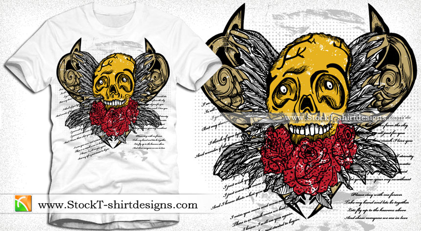Vector T-shirt Design with Valentines Skull