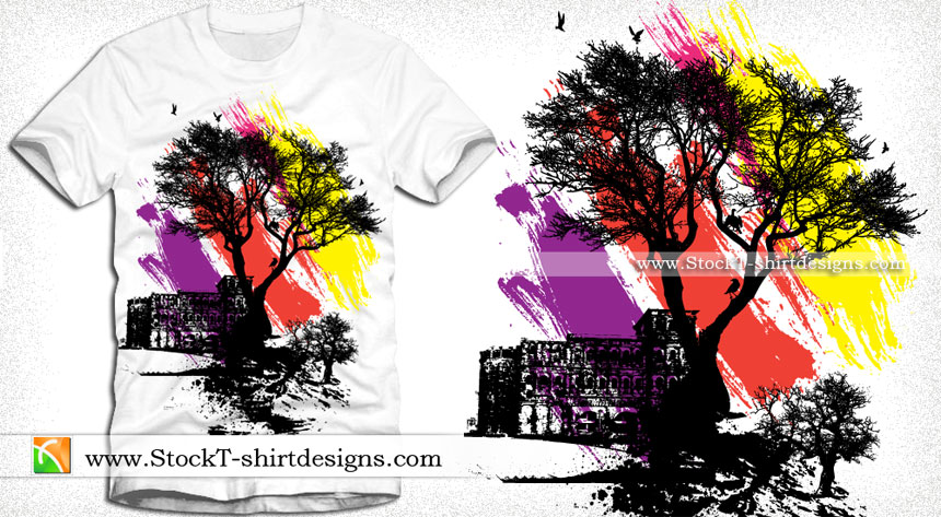 Vector Illustration T-shirt Design with Tree