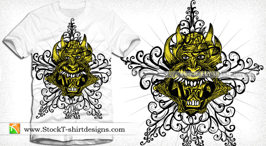 Vector T-shirt Design with Demon Face