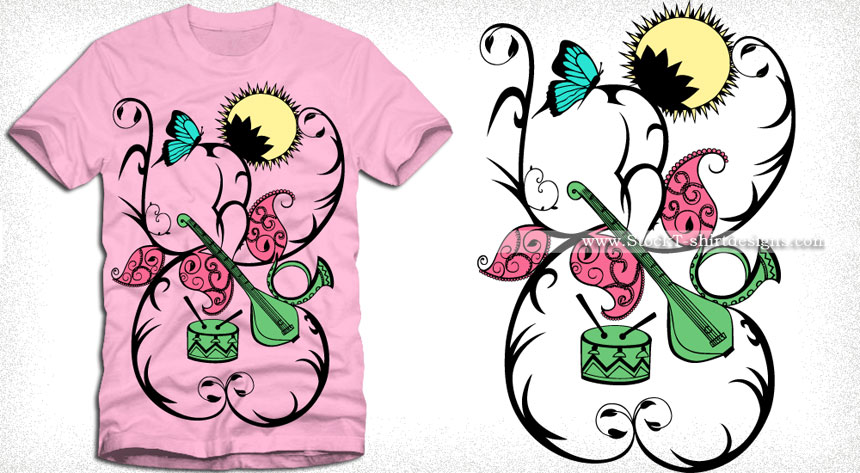 Vector Floral Music T-shirt Design