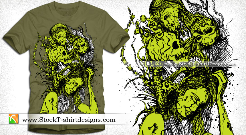 Vector Gothic T-shirt Design with Woman and Skull
