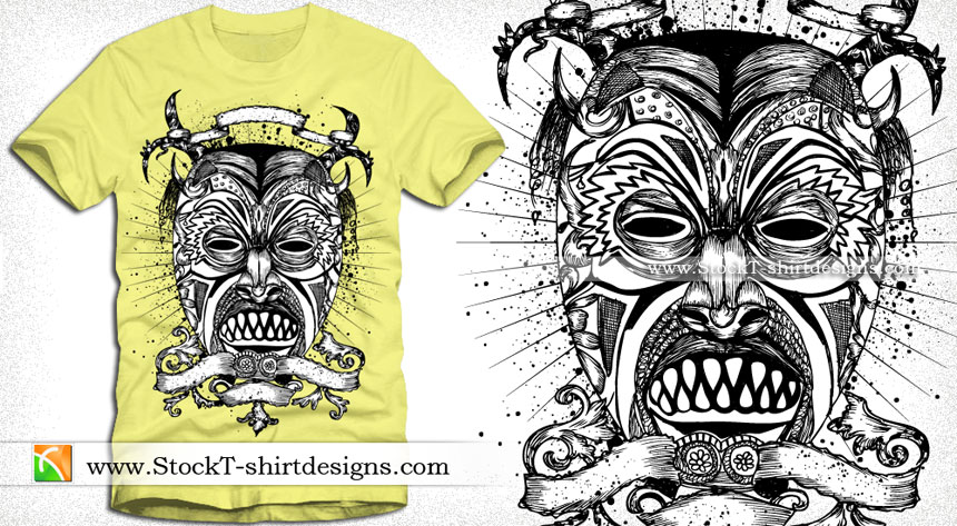 Vector T-shirt Design with Demon Man Face
