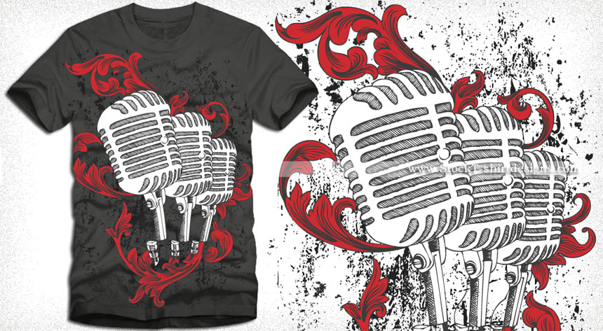 Vector T-shirt Design with Microphone and Floral