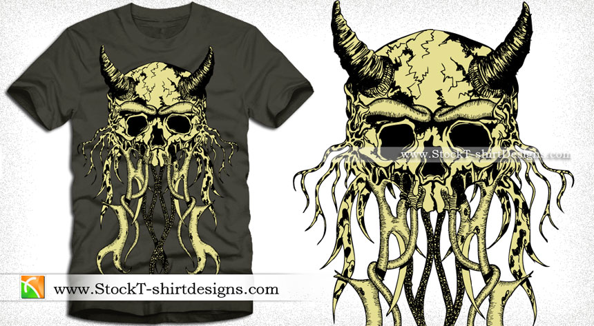 Vector Tee Graphic Design with Demon Skull