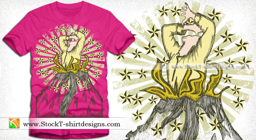 Vector Tee Graphics Design with Woman, Star and Sunburst