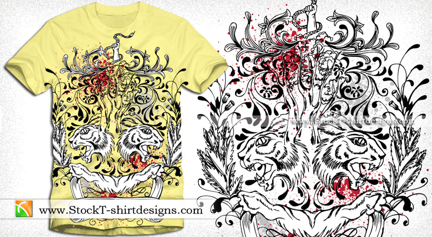 T-shirt Design with Vintage Floral Element and Ribbon