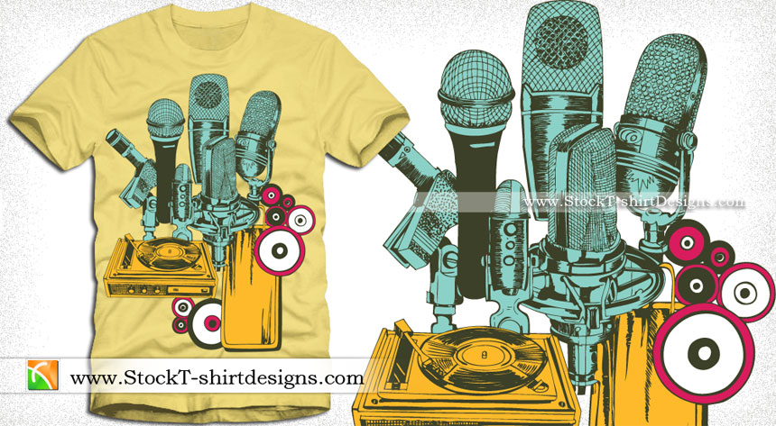 vintage Microphone with Turntable Vector T-shirt Design