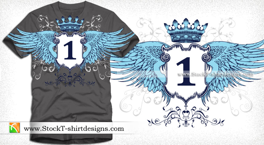 Winged Shield with Crown Apparel Vector T-shirt Design
