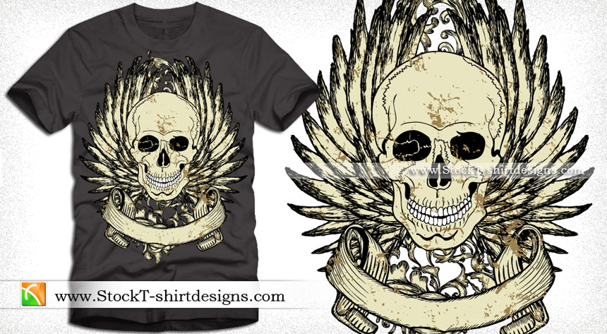 Vector T-shirt Template with Winged Skull and Banner