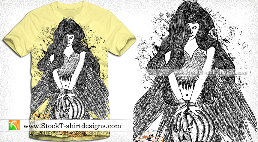 Vector T-shirt Design with Winged Woman