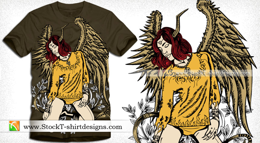 Beautiful Winged Woman Vector Tee Graphics Design